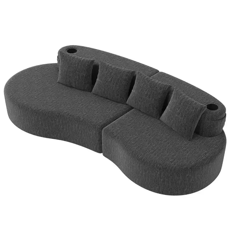 Curved Modular Sectional Sofa, 3 Seat Sofa with Cup Holders, Side Pocket & 4 Pillows for Living Room, Office, Apartment - ModernLuxe