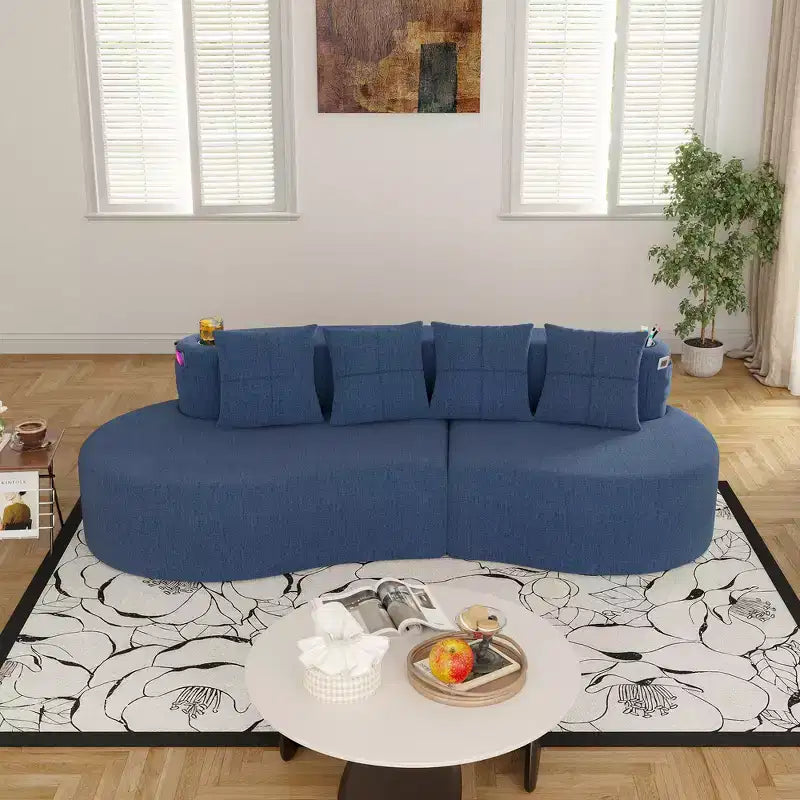 Curved Modular Sectional Sofa, 3 Seat Sofa with Cup Holders, Side Pocket & 4 Pillows for Living Room, Office, Apartment - ModernLuxe