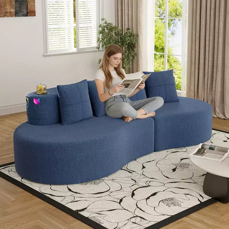 Curved Modular Sectional Sofa, 3 Seat Sofa with Cup Holders, Side Pocket & 4 Pillows for Living Room, Office, Apartment - ModernLuxe