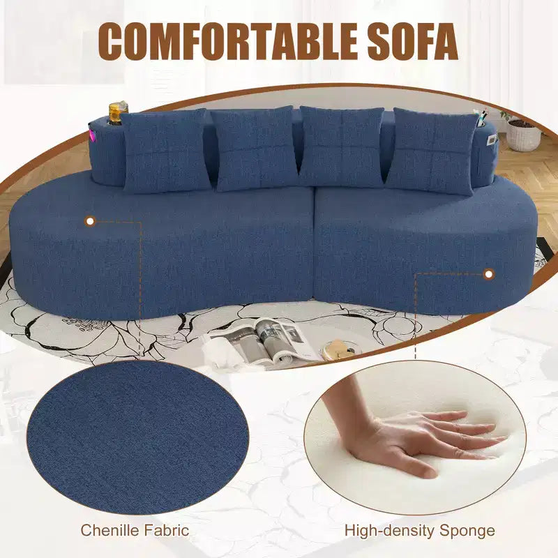 Curved Modular Sectional Sofa, 3 Seat Sofa with Cup Holders, Side Pocket & 4 Pillows for Living Room, Office, Apartment - ModernLuxe