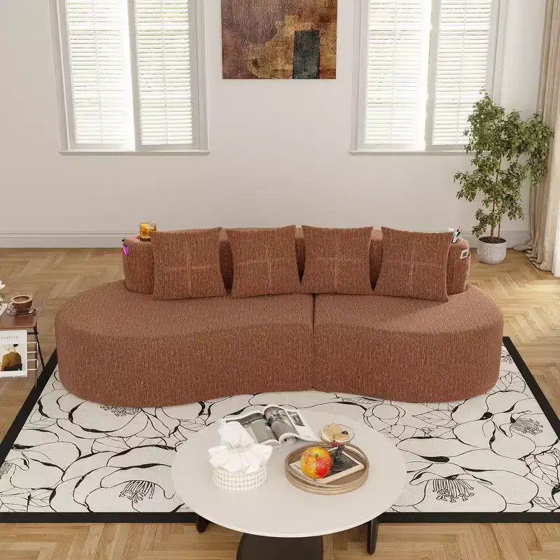 Curved Modular Sectional Sofa, 3 Seat Sofa with Cup Holders, Side Pocket & 4 Pillows for Living Room, Office, Apartment - ModernLuxe