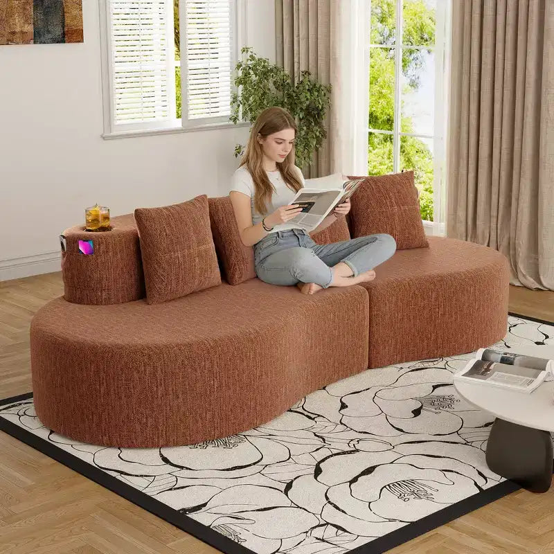 Curved Modular Sectional Sofa, 3 Seat Sofa with Cup Holders, Side Pocket & 4 Pillows for Living Room, Office, Apartment - ModernLuxe