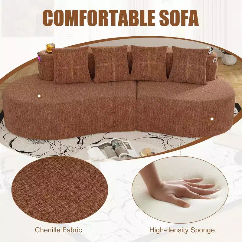 Curved Modular Sectional Sofa, 3 Seat Sofa with Cup Holders, Side Pocket & 4 Pillows for Living Room, Office, Apartment - ModernLuxe