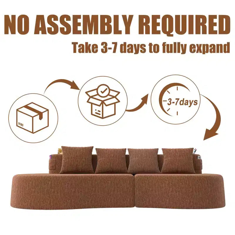 Curved Modular Sectional Sofa, 3 Seat Sofa with Cup Holders, Side Pocket & 4 Pillows for Living Room, Office, Apartment - ModernLuxe