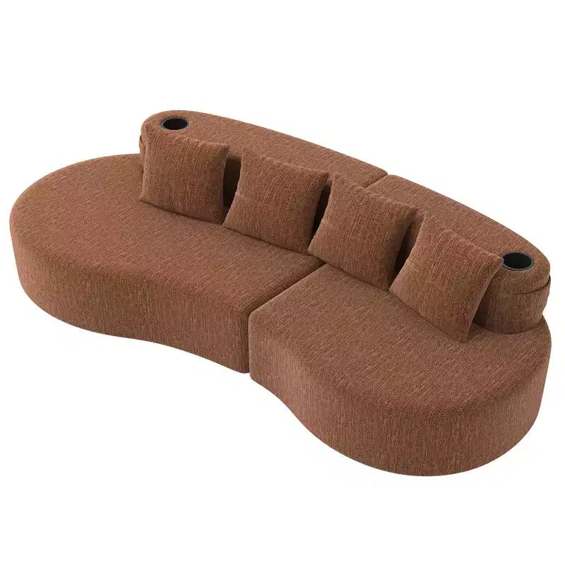 Curved Modular Sectional Sofa, 3 Seat Sofa with Cup Holders, Side Pocket & 4 Pillows for Living Room, Office, Apartment - ModernLuxe