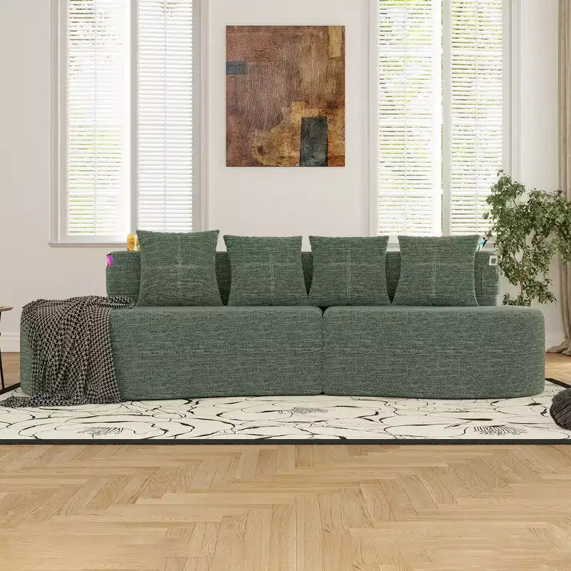 Curved Modular Sectional Sofa, 3 Seat Sofa with Cup Holders, Side Pocket & 4 Pillows for Living Room, Office, Apartment - ModernLuxe