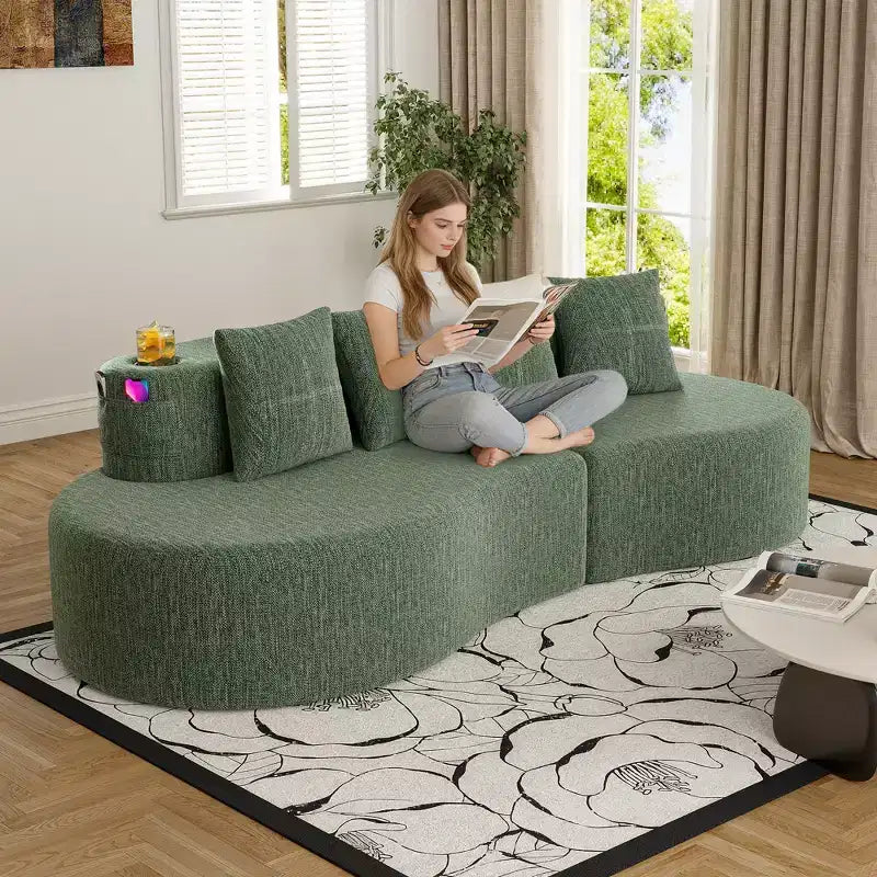 Curved Modular Sectional Sofa, 3 Seat Sofa with Cup Holders, Side Pocket & 4 Pillows for Living Room, Office, Apartment - ModernLuxe