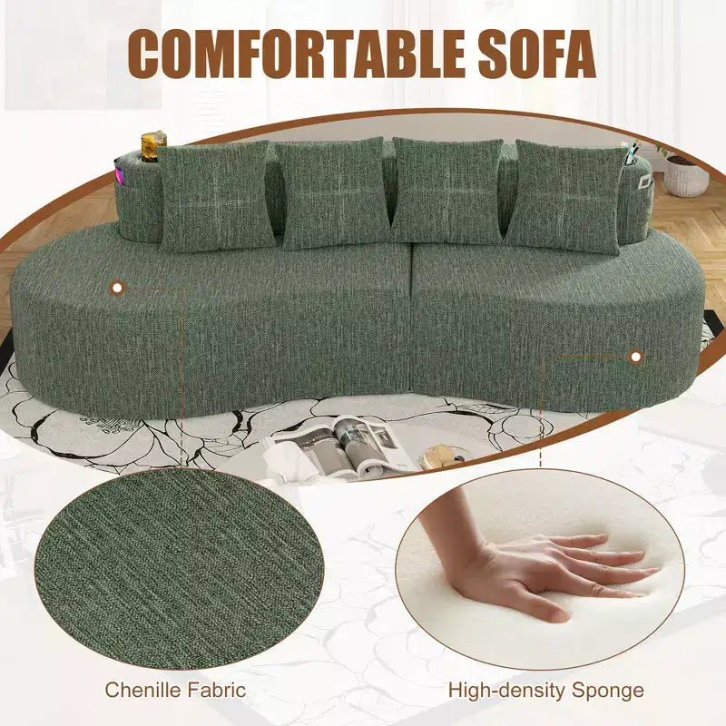 Curved Modular Sectional Sofa, 3 Seat Sofa with Cup Holders, Side Pocket & 4 Pillows for Living Room, Office, Apartment - ModernLuxe