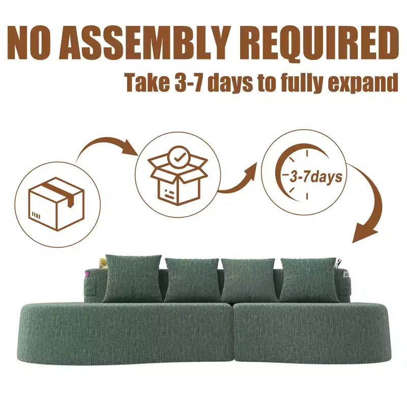 Curved Modular Sectional Sofa, 3 Seat Sofa with Cup Holders, Side Pocket & 4 Pillows for Living Room, Office, Apartment - ModernLuxe