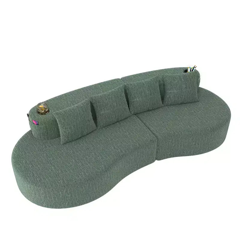 Curved Modular Sectional Sofa, 3 Seat Sofa with Cup Holders, Side Pocket & 4 Pillows for Living Room, Office, Apartment - ModernLuxe