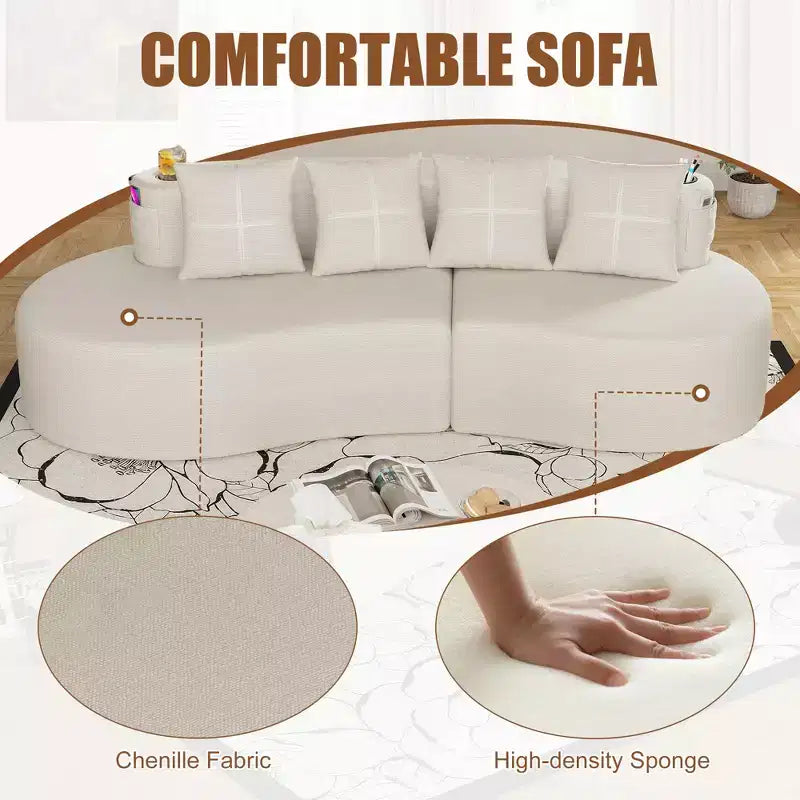 Curved Modular Sectional Sofa, 3 Seat Sofa with Cup Holders, Side Pocket & 4 Pillows for Living Room, Office, Apartment - ModernLuxe