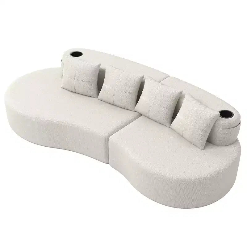 Curved Modular Sectional Sofa, 3 Seat Sofa with Cup Holders, Side Pocket & 4 Pillows for Living Room, Office, Apartment - ModernLuxe