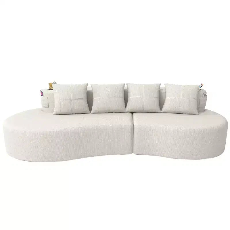Curved Modular Sectional Sofa, 3 Seat Sofa with Cup Holders, Side Pocket & 4 Pillows for Living Room, Office, Apartment - ModernLuxe