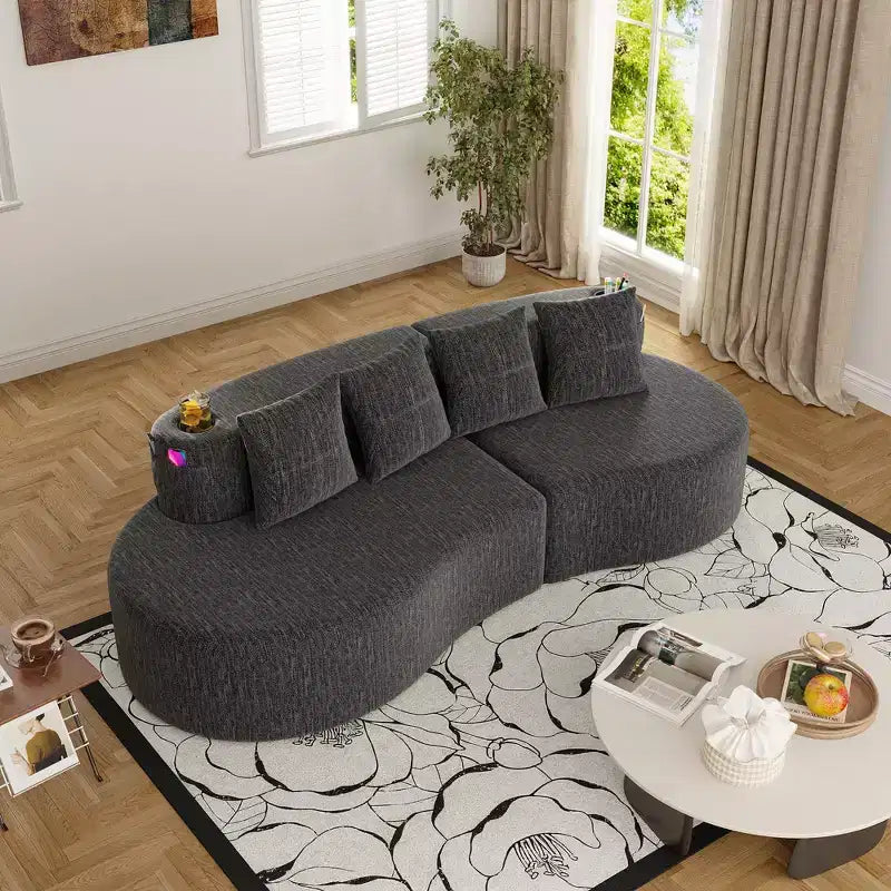 Sofá seccional modular curvado, sofá de 3 plazas con portavasos, bolsillo lateral y 4 almohadas para sala de estar, oficina, apartamento - ModernLuxe