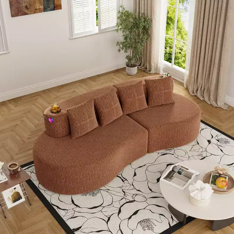 Sofá seccional modular curvado, sofá de 3 plazas con portavasos, bolsillo lateral y 4 almohadas para sala de estar, oficina, apartamento - ModernLuxe