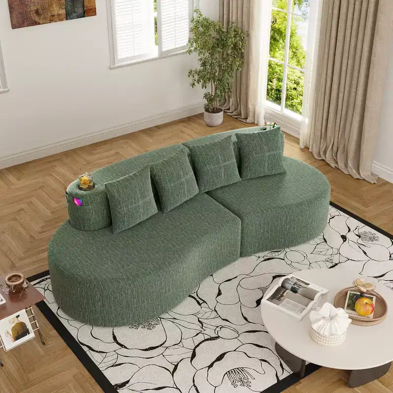 Sofá seccional modular curvado, sofá de 3 plazas con portavasos, bolsillo lateral y 4 almohadas para sala de estar, oficina, apartamento - ModernLuxe