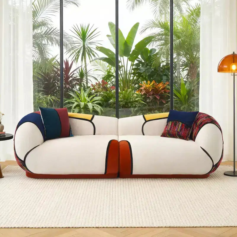 Dyonery 104 Curved Sectional Sofa, No Assembly Floor Lounge Couch with Deep Seat, Thick Cushion, Schneir Fabric