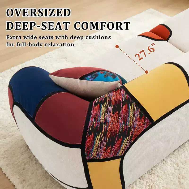 Dyonery 104 Curved Sectional Sofa, No Assembly Floor Lounge Couch with Deep Seat, Thick Cushion, Schneir Fabric