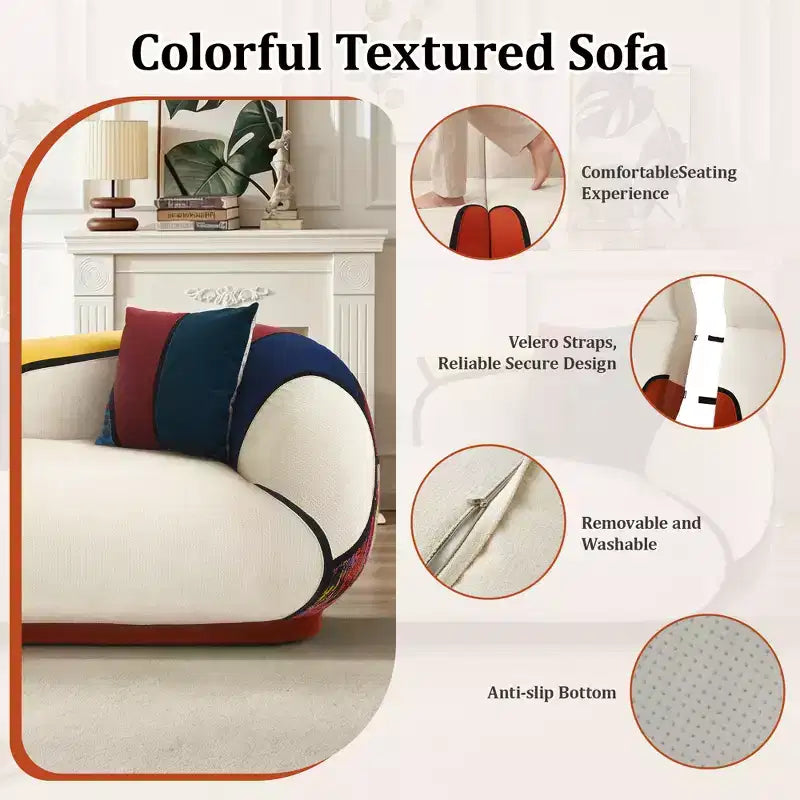 Dyonery 104 Curved Sectional Sofa, No Assembly Floor Lounge Couch with Deep Seat, Thick Cushion, Schneir Fabric