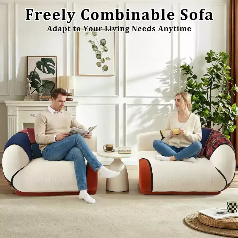 Dyonery 104 Curved Sectional Sofa, No Assembly Floor Lounge Couch with Deep Seat, Thick Cushion, Schneir Fabric
