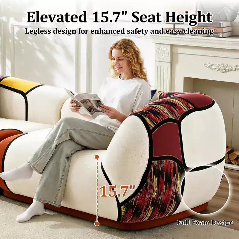 Dyonery 104 Curved Sectional Sofa, No Assembly Floor Lounge Couch with Deep Seat, Thick Cushion, Schneir Fabric