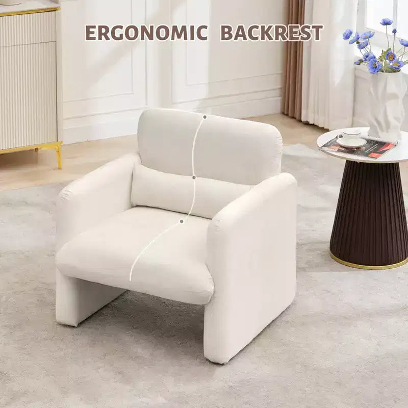 Modern Accent Chair with Arms, Soft Chenille Upholstered Single Sofa, Comfortable Reading Lounge Chair with Waist Pillow for Living Room, Bedroom