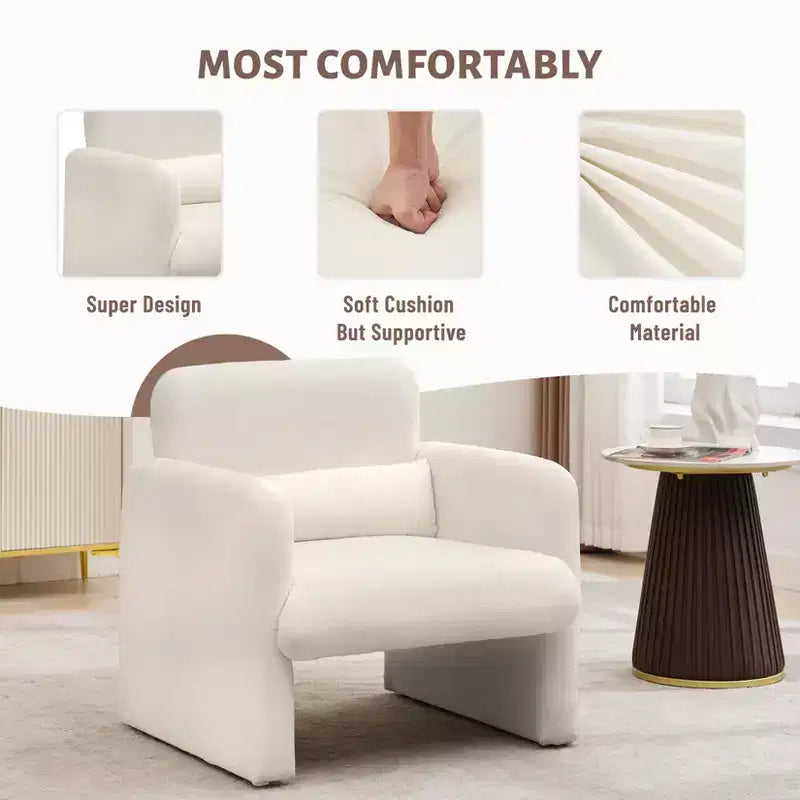 Modern Accent Chair with Arms, Soft Chenille Upholstered Single Sofa, Comfortable Reading Lounge Chair with Waist Pillow for Living Room, Bedroom