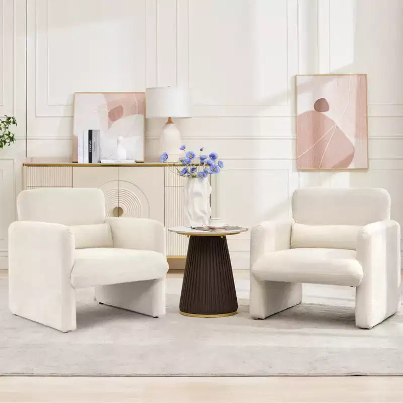 Modern Accent Chair with Arms, Soft Chenille Upholstered Single Sofa, Comfortable Reading Lounge Chair with Waist Pillow for Living Room, Bedroom