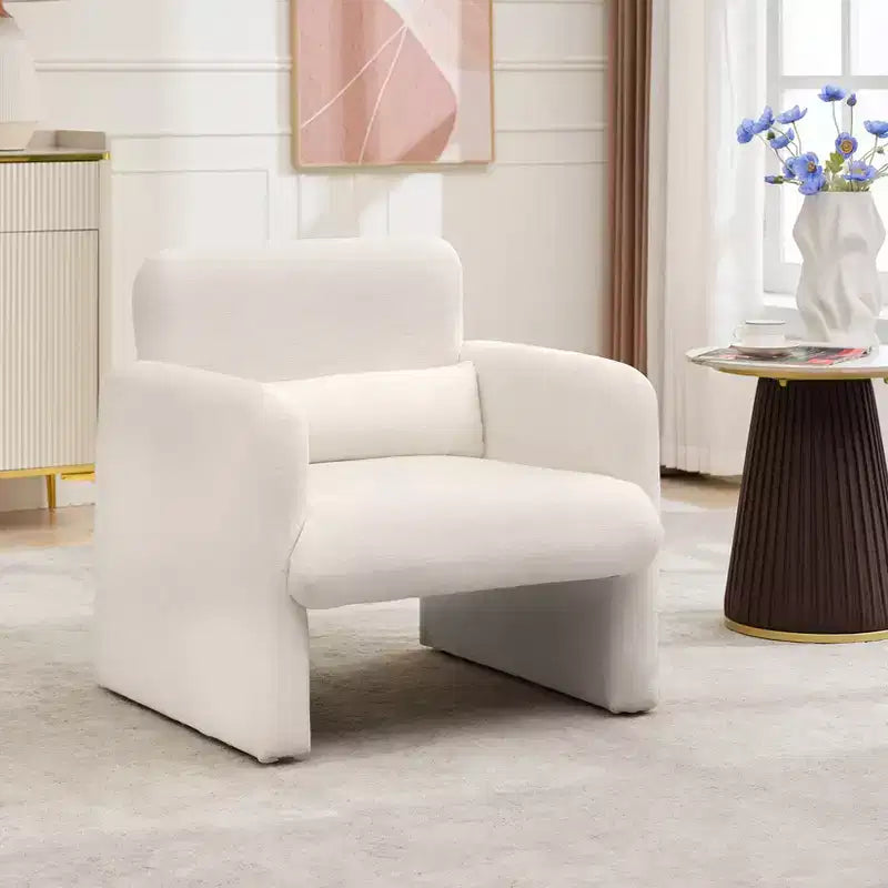 Modern Accent Chair with Arms, Soft Chenille Upholstered Single Sofa, Comfortable Reading Lounge Chair with Waist Pillow for Living Room, Bedroom