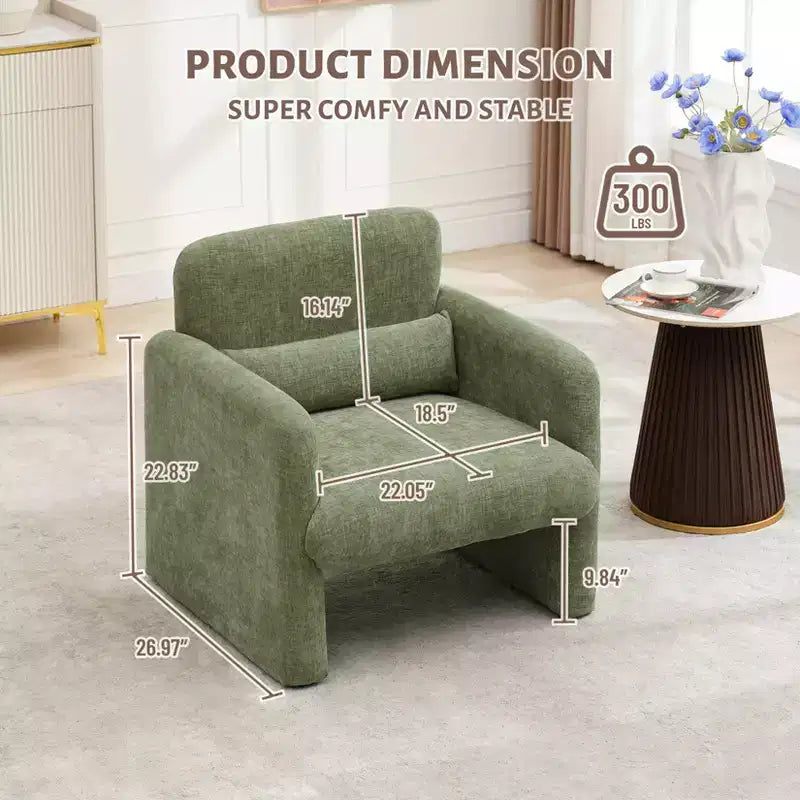 Modern Accent Chair with Arms, Soft Chenille Upholstered Single Sofa, Comfortable Reading Lounge Chair with Waist Pillow for Living Room, Bedroom