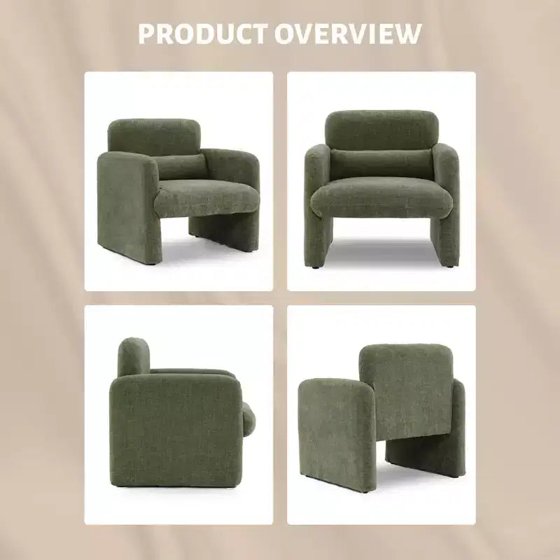 Modern Accent Chair with Arms, Soft Chenille Upholstered Single Sofa, Comfortable Reading Lounge Chair with Waist Pillow for Living Room, Bedroom