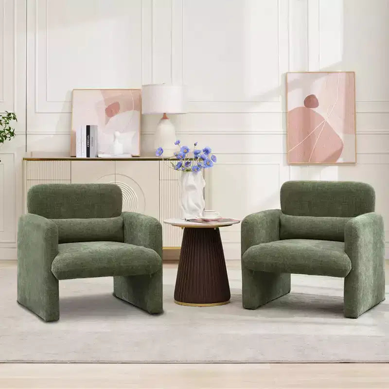 Modern Accent Chair with Arms, Soft Chenille Upholstered Single Sofa, Comfortable Reading Lounge Chair with Waist Pillow for Living Room, Bedroom