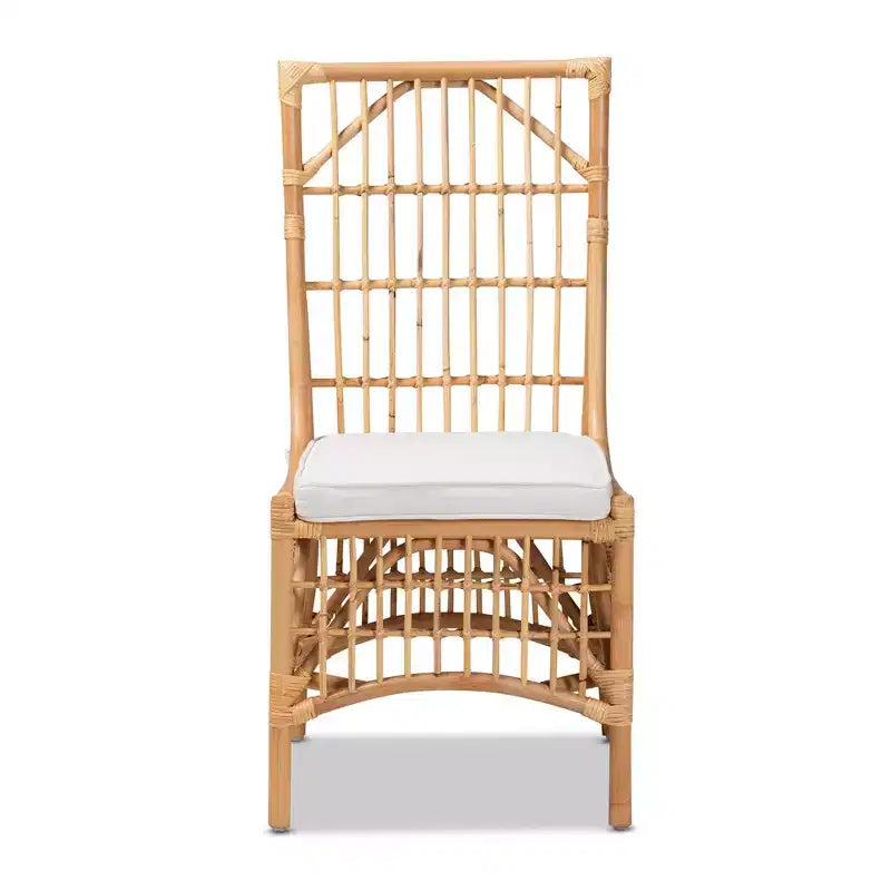Silla de comedor de ratán tapizada en tela, blanco/natural, estilo bohemio, no requiere montaje