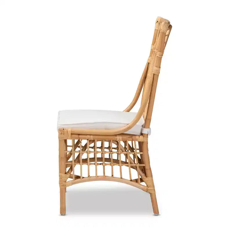 Silla de comedor de ratán tapizada en tela, blanco/natural, estilo bohemio, no requiere montaje