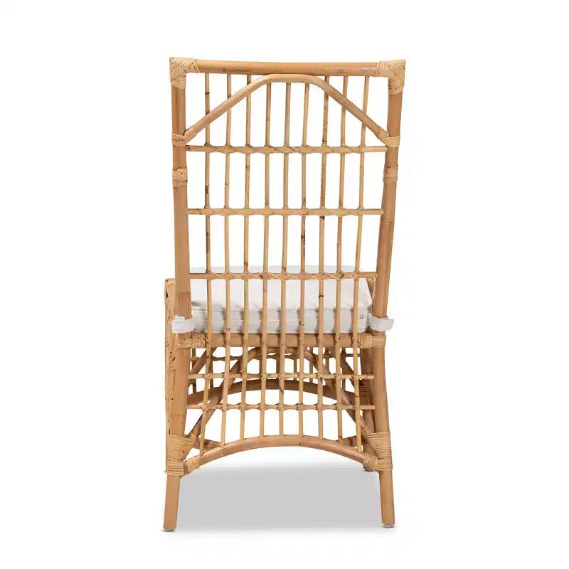 Silla de comedor de ratán tapizada en tela, blanco/natural, estilo bohemio, no requiere montaje