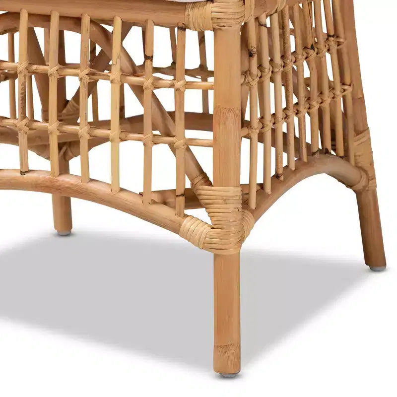 Silla de comedor de ratán tapizada en tela, blanco/natural, estilo bohemio, no requiere montaje