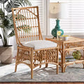 Silla de comedor de ratán tapizada en tela, blanco/natural, estilo bohemio, no requiere montaje