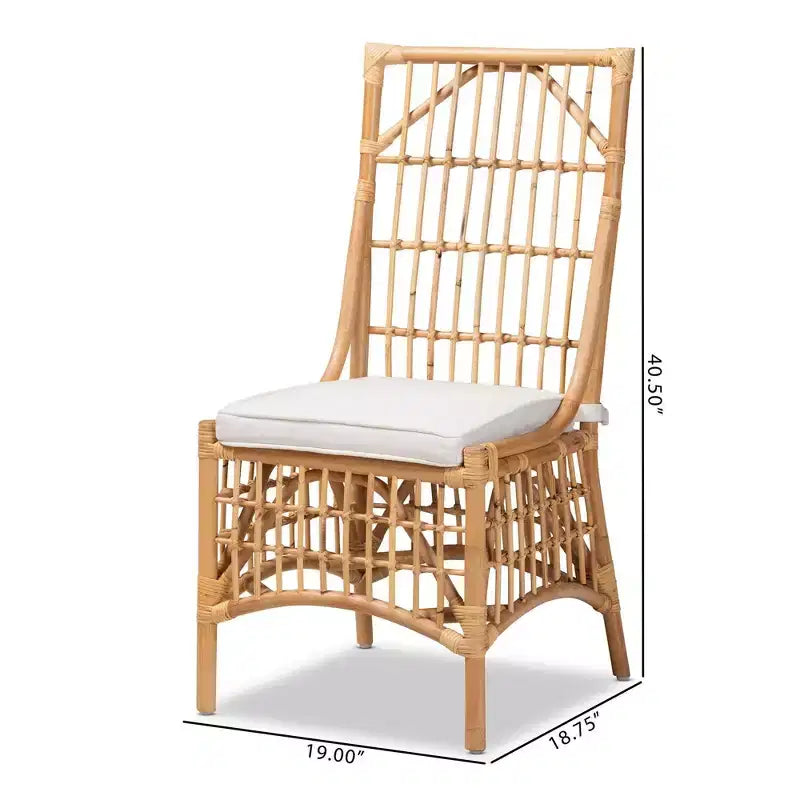 Silla de comedor de ratán tapizada en tela, blanco/natural, estilo bohemio, no requiere montaje