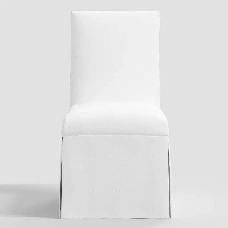 Silla de comedor con funda faldón, sarga blanca, estructura de madera de caucho, capacidad de 113 kg