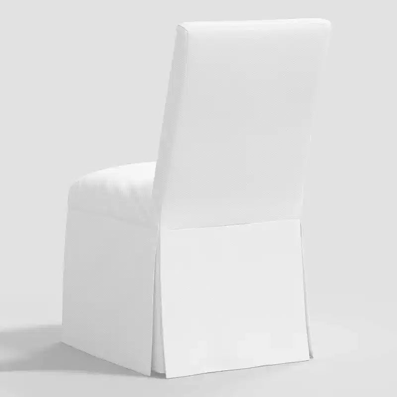Silla de comedor con funda faldón, sarga blanca, estructura de madera de caucho, capacidad de 113 kg