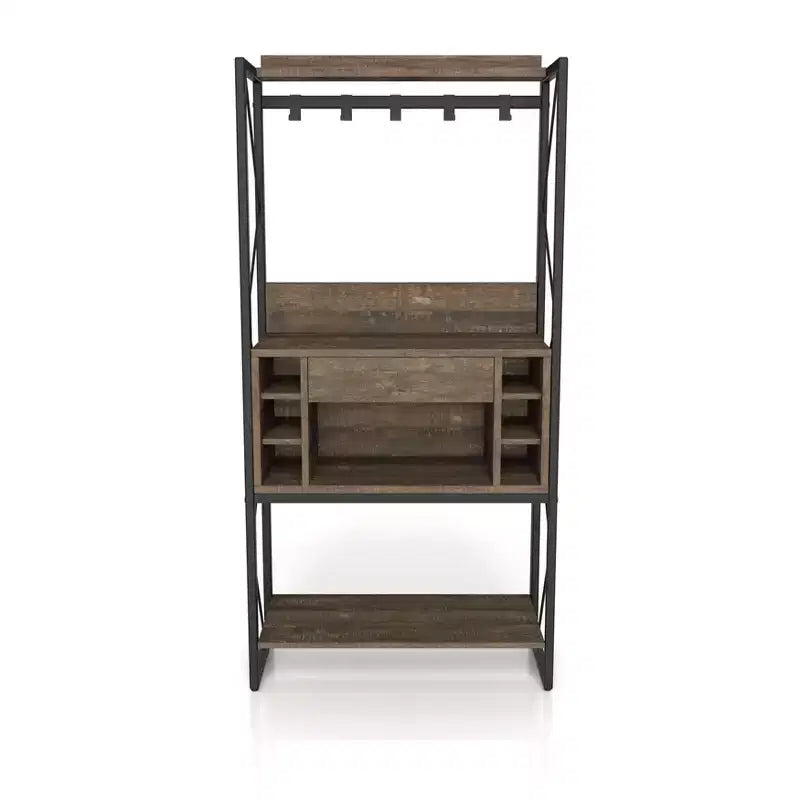 Estantería de Panadero Rústica, Roble Reciclado, Estilo Industrial, 3 Estantes, Marco Metálico, 67"H