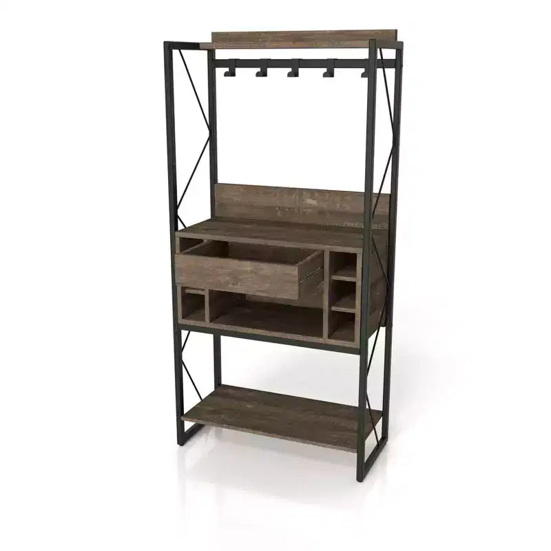 Estantería de Panadero Rústica, Roble Reciclado, Estilo Industrial, 3 Estantes, Marco Metálico, 67"H
