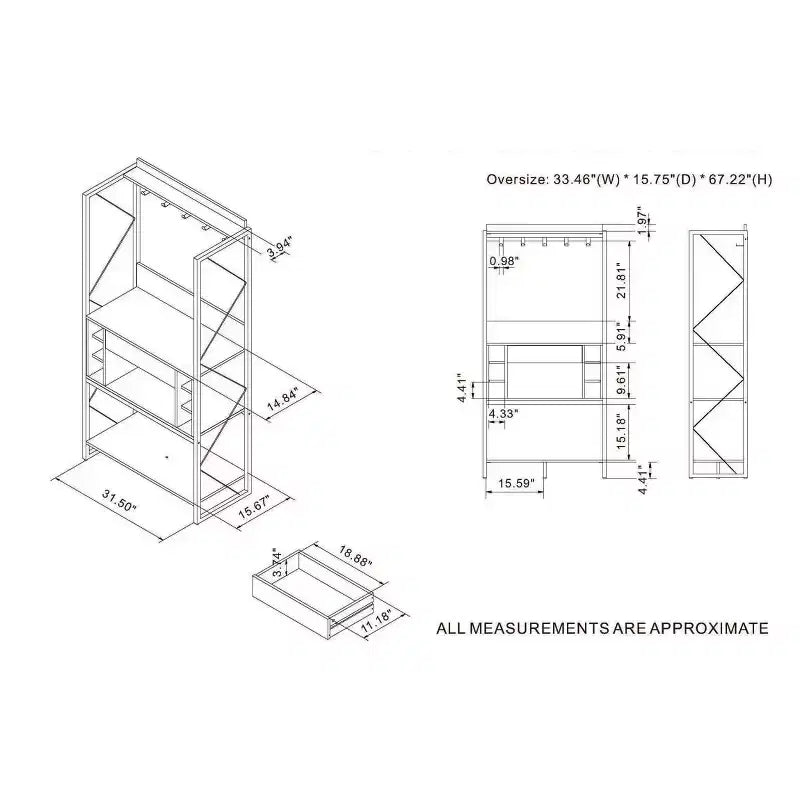 Estantería de Panadero Rústica, Roble Reciclado, Estilo Industrial, 3 Estantes, Marco Metálico, 67"H