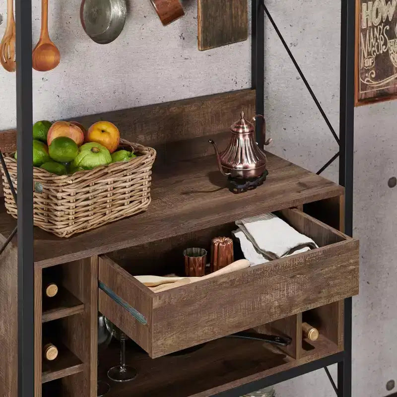 Estantería de Panadero Rústica, Roble Reciclado, Estilo Industrial, 3 Estantes, Marco Metálico, 67"H