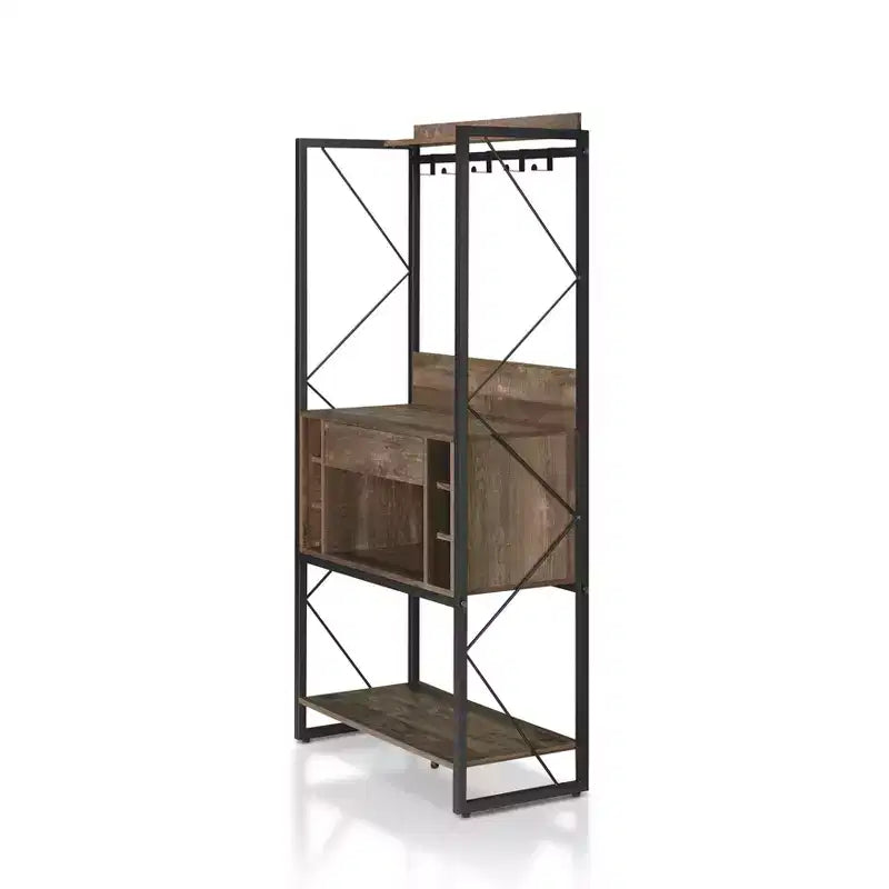 Estantería de Panadero Rústica, Roble Reciclado, Estilo Industrial, 3 Estantes, Marco Metálico, 67"H