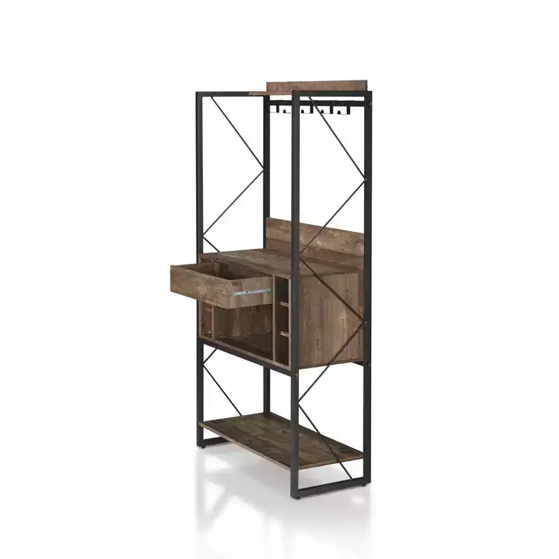 Estantería de Panadero Rústica, Roble Reciclado, Estilo Industrial, 3 Estantes, Marco Metálico, 67"H