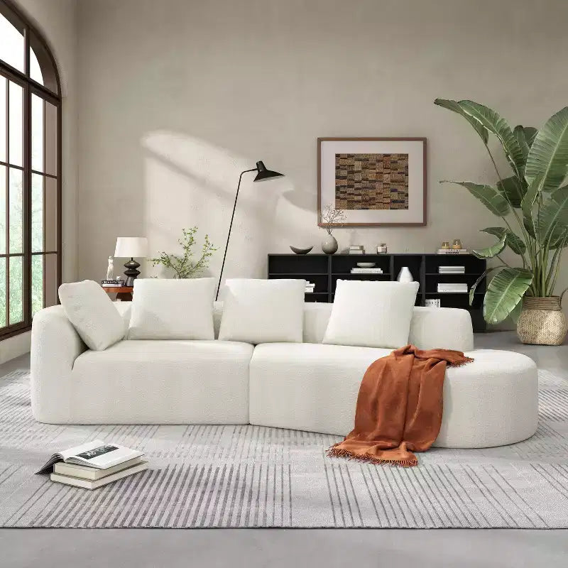 Christopher Knight Home Vivian 116" Modern Curved Sectional Sofa with High-Density Sponge and 4 Pillows Beige