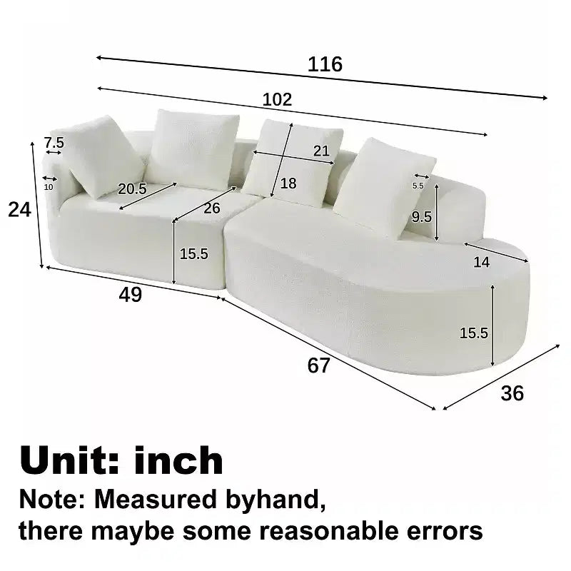 Christopher Knight Home Vivian 116" Modern Curved Sectional Sofa with High-Density Sponge and 4 Pillows Beige