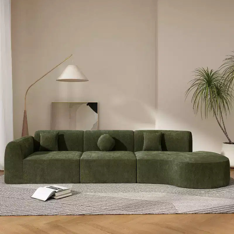 Christopher Knight Home Lyla 140" Modern Fully Compressed Sponge 5 Seater Curved Sectional Sofa Green