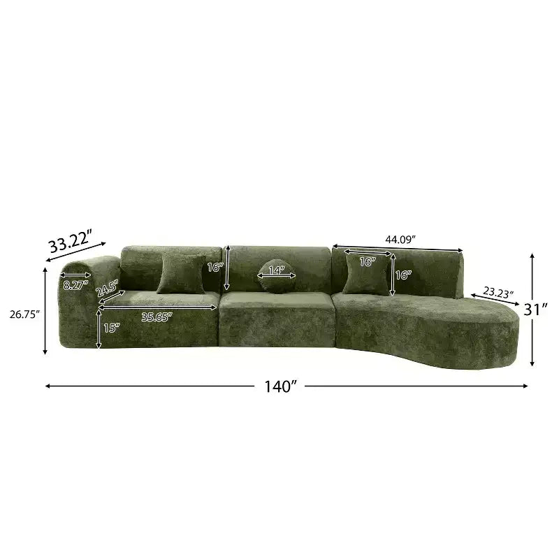 Christopher Knight Home Lyla 140" Modern Fully Compressed Sponge 5 Seater Curved Sectional Sofa Green